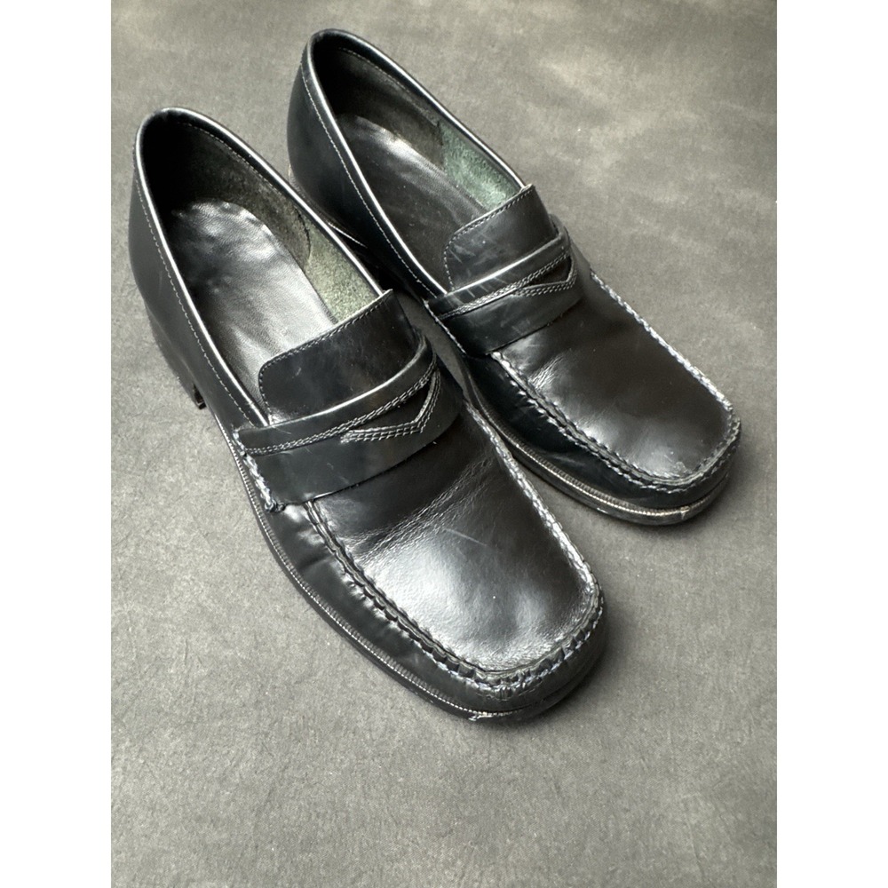 G.H. Bass Black Leather Penny Loafers Square Toe Classic Academic Preppy Sz 7M
